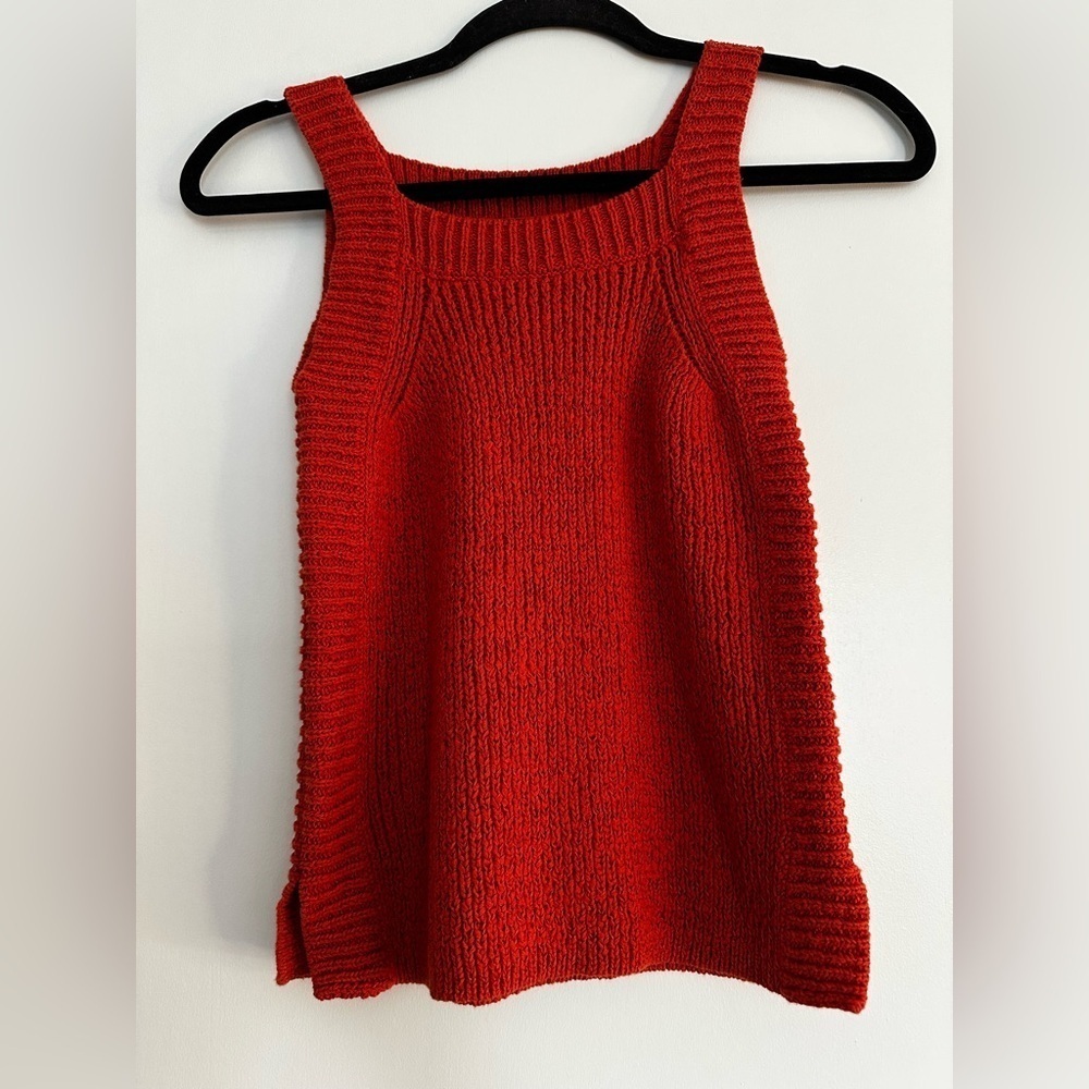 J Crew Womens Sleeveless Ribbed Sweater XXS Tangier Orange Square Neck.